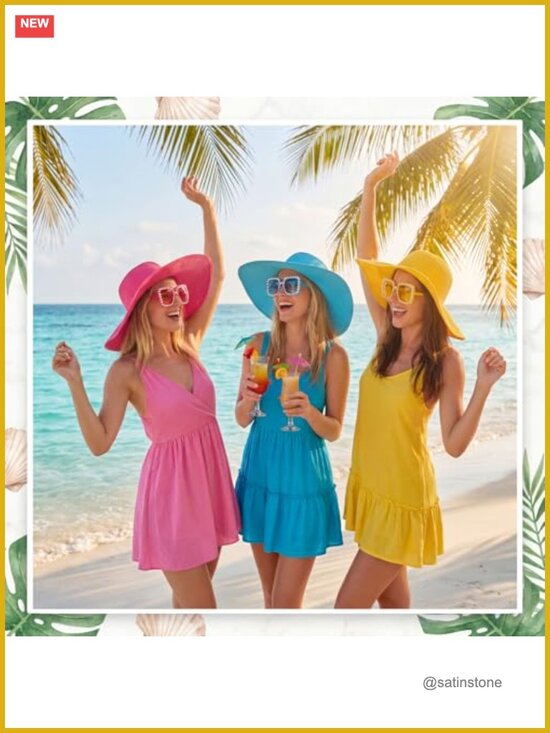 6 Wide Brim Sun Hats & 6 Crystal Sunglasses Set UPF 50+ main image 5